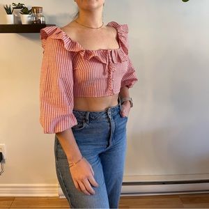 NWT Zara striped top with ruffles - red and white